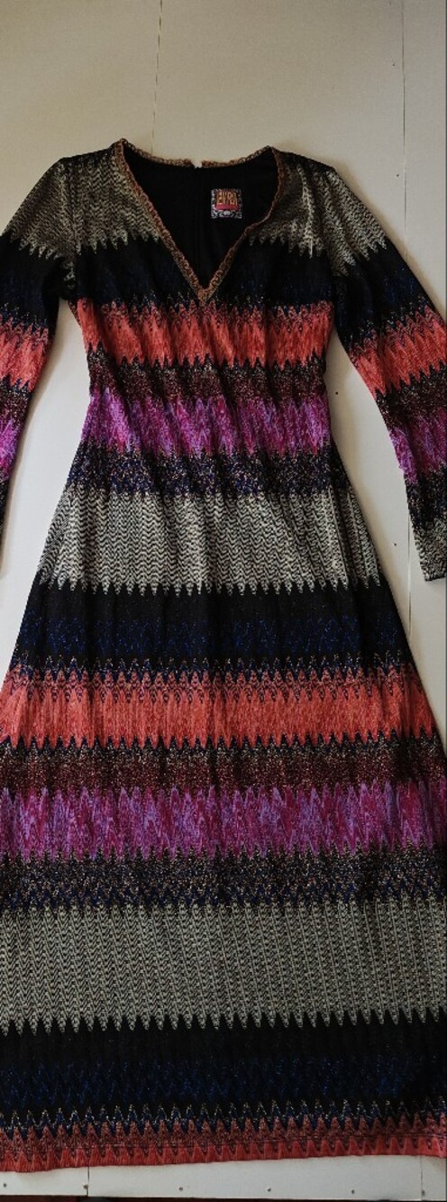 Vintage Lalipop Design Metallic Chevron Knit Maxi Dress Size L